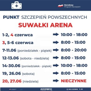 Zmiana godzin pracy punktu szczepień w hali Suwałki Arena
