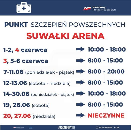 szczepienia Suwałki Arena zmiana godzina pracy