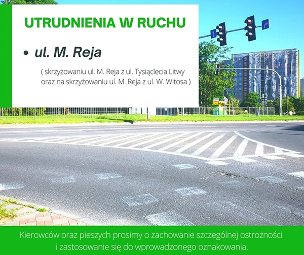 Suwałki utrudnienia w ruchu ul. Reja