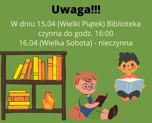 Informacja o godzinach pracy Biblioteki Publicznej przed świętami