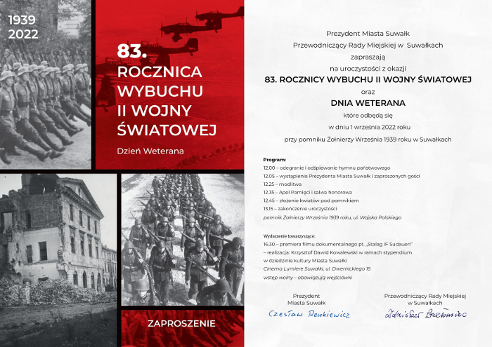 Suwałki zaproszenie 83 rocznica wybuchu II Wojny Światowej