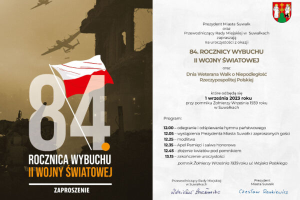 Zaproszenie na obchody 84 rocznicy wybuchu II wojny światowej