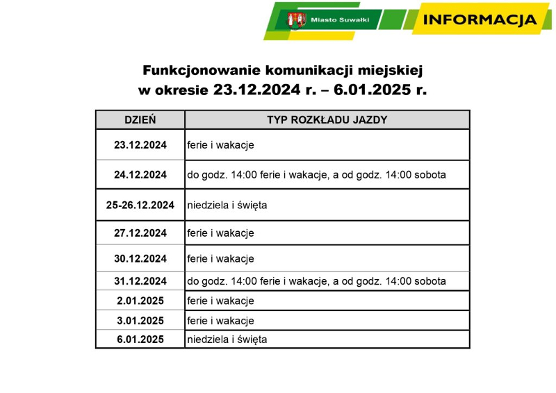 Komunikacja miejska w okresie świąteczno-noworocznym