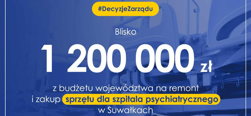 Blisko 1,2 mln zł z budżetu województwa na remont i zakup sprzętu dla szpitala w Suwałkach