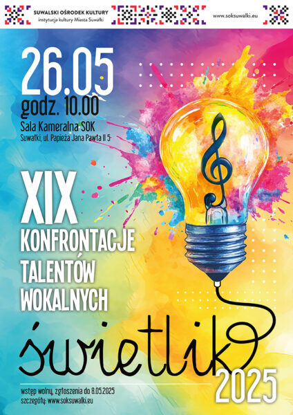 UWAGA! XIX Konfrontacje Talentów Wokalnych „ŚWIETLIK 2025” odbędą się w terminie 26 maja 2025 r.