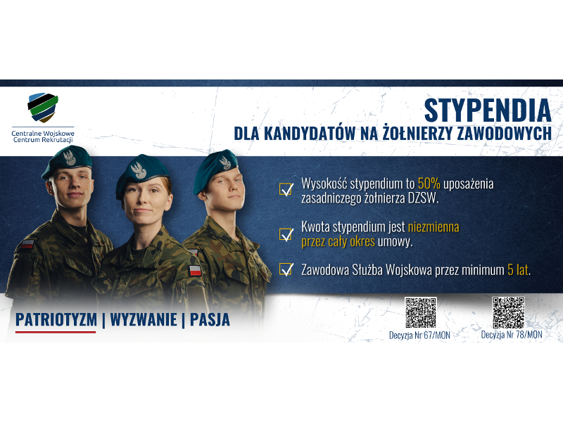 STYPENDIA DLA KANDYDATÓW NA ŻOŁNIERZY
