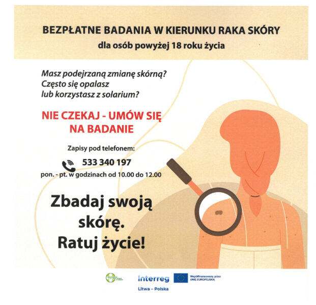 Bezpłatne badania w kierunku raka skóry dla osób powyżej 18 roku życia