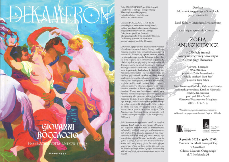Muzeum zapraszam na spotkanie z Zofią Anuszkiewicz, tłumaczką DEKAMERONU Giovanniego Boccaccia