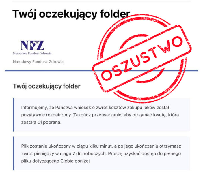 Fałszywe wiadomości e-mail. Nowa próba oszustwa „na NFZ”
