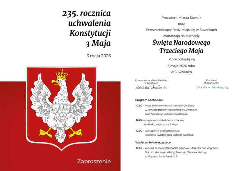 Zaproszenie na obchody Święta Narodowego Trzeciego Maja