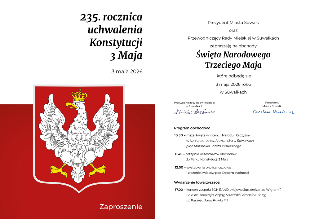 Zaproszenie na obchody Święta Narodowego Trzeciego Maja