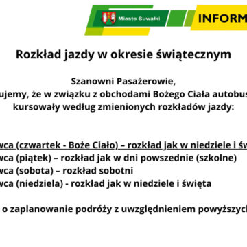 Komunikat dla pasażerów – rozkład jazdy w Boże Ciało